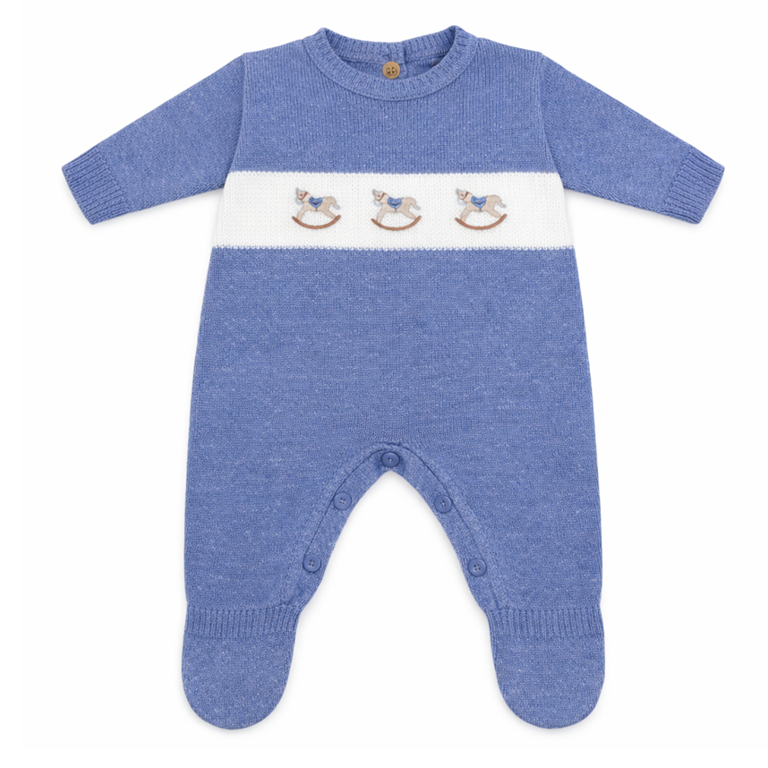 Macacão Longo Bebê Chandra Bordado Cavalinho Em Tricô