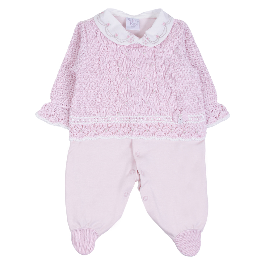 Macacão Longo Bebê Chandra Bordado Coração E Laços Tricô