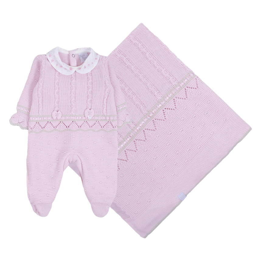 Saída Maternidade Beth Bebê Tricô Detalhe Bordado 2 Peças
