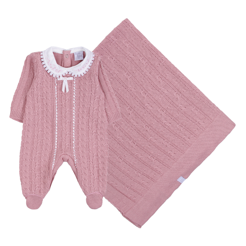 Saída Maternidade Beth Bebê Tricô Gola Bordado 2 Peças