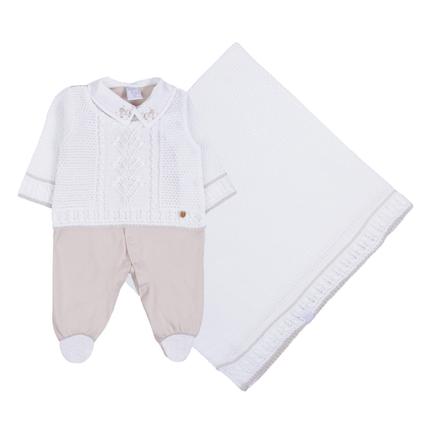 Saída Maternidade Beth Bebê Gola Bordado Cavalo 2 Peças