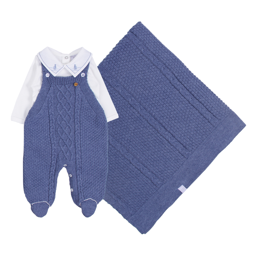 Saída de Maternidade Beth Bebê Tricô Bordado Barco 3 Peças