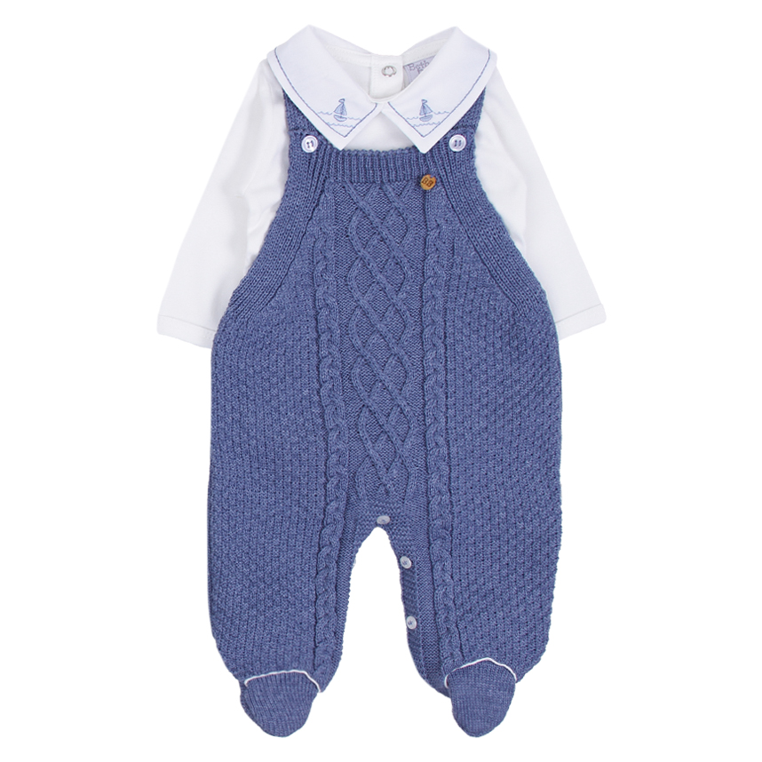 Saída de Maternidade Beth Bebê Tricô Bordado Barco 3 Peças