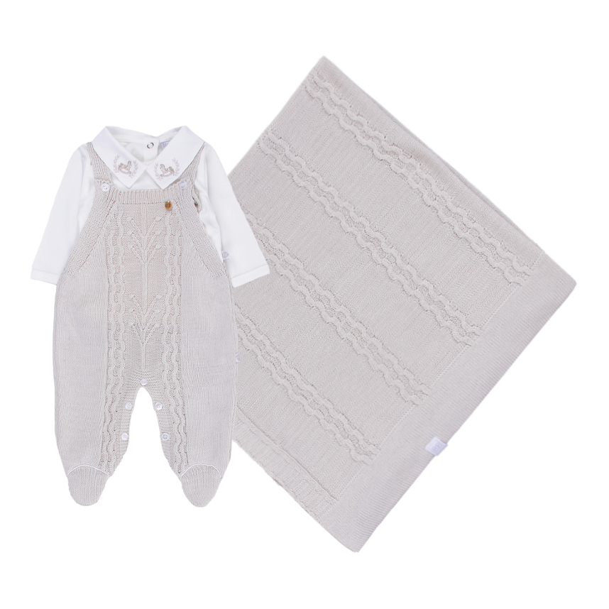 Saída de Maternidade Beth Bebê Tricô Bordado Cavalo 3 Peças