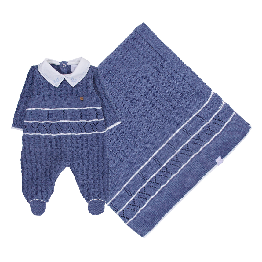 Saída Maternidade Beth Bebê Tricô Bordado Brasão 2 Peças