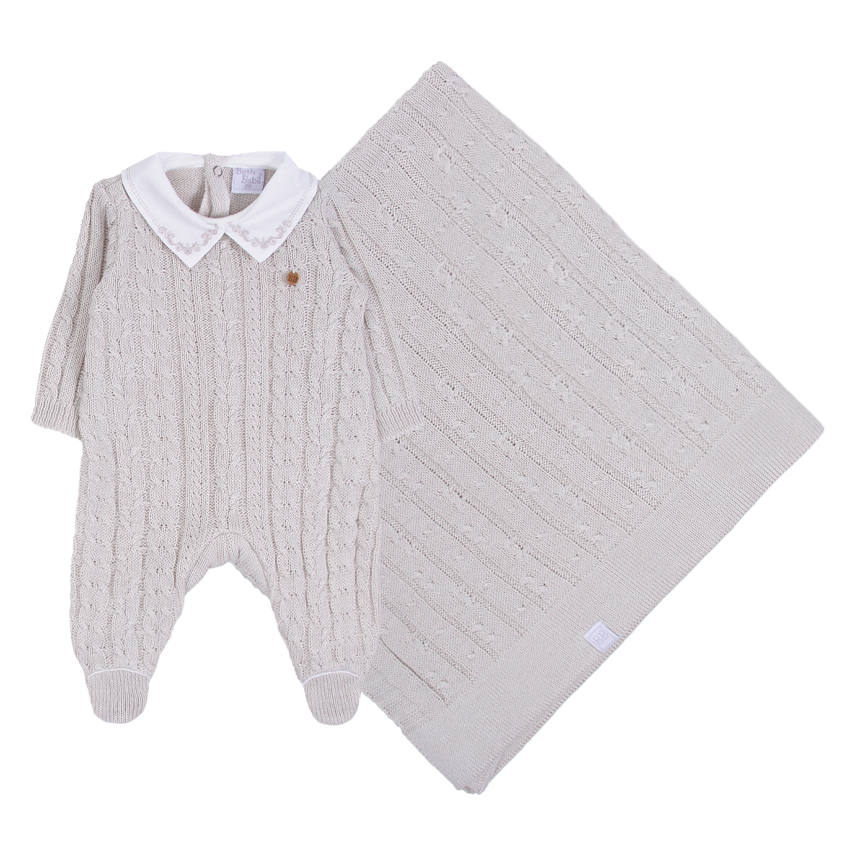 Saída Maternidade Beth Bebê Tricô Gola Bordada Tricô 2 Peças