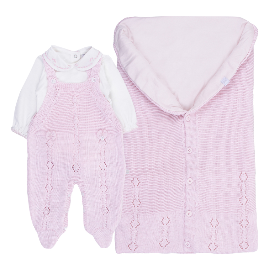 Saída Maternidade Beth Bebê Tricô Detalhe Laços 3 Peças