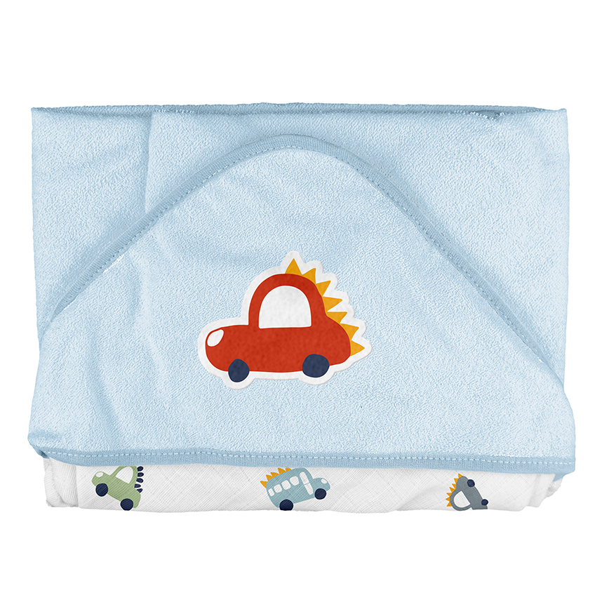 Toalha com Capuz de Canto Bebê Bublim Estampa Carrossauro