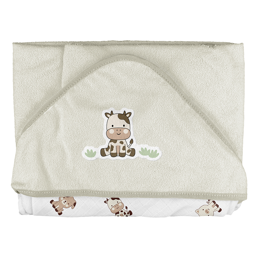 Toalha com Capuz de Canto Bebê Bublim Estampa Fazendinha