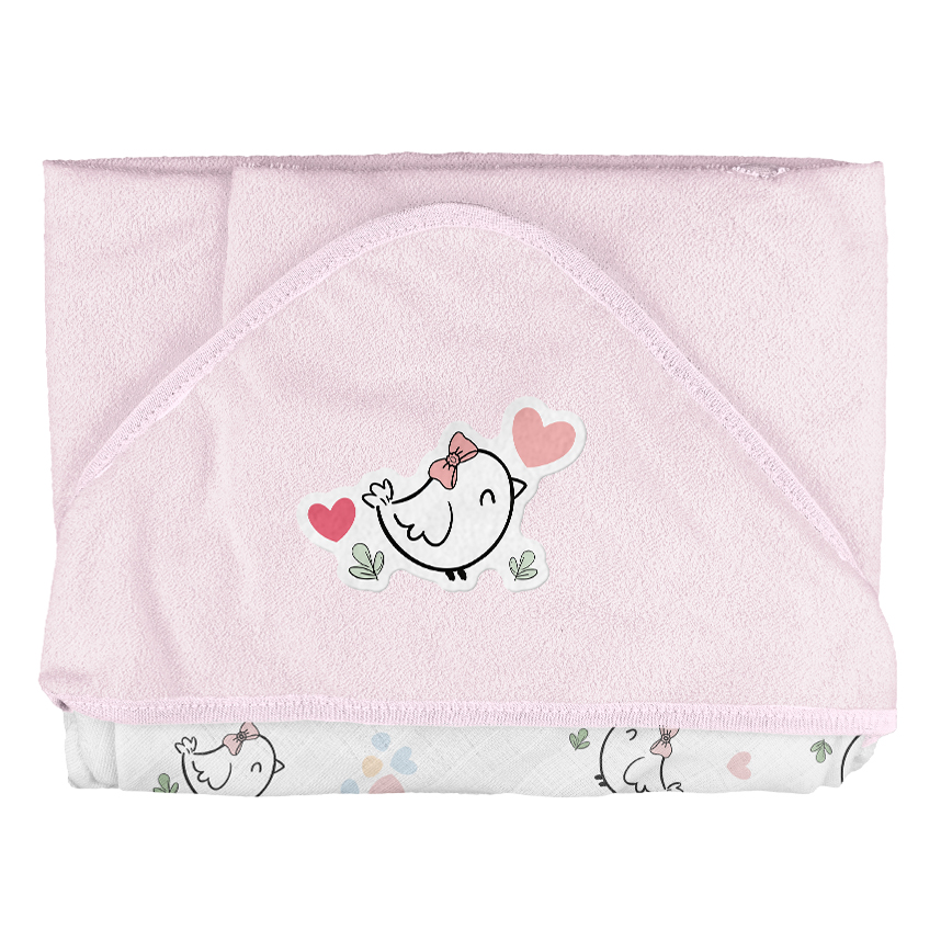 Toalha com Capuz de Canto Bebê Bublim Estampa Pássaro