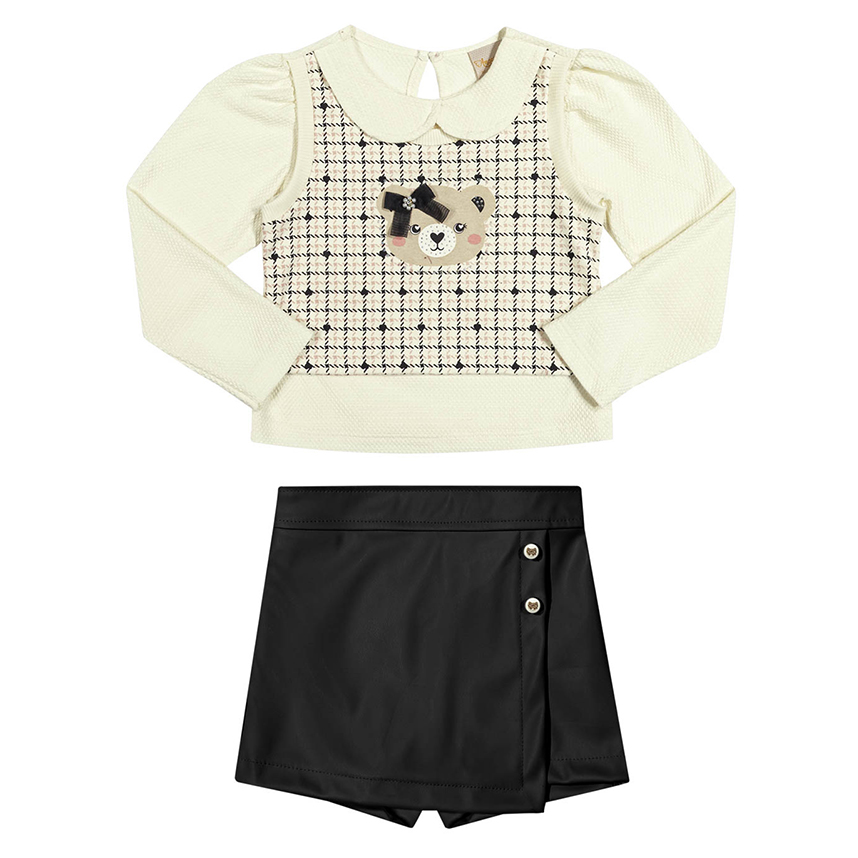 Conjunto Infantil Angerô Blusa Estampa Ursa E Short Saia