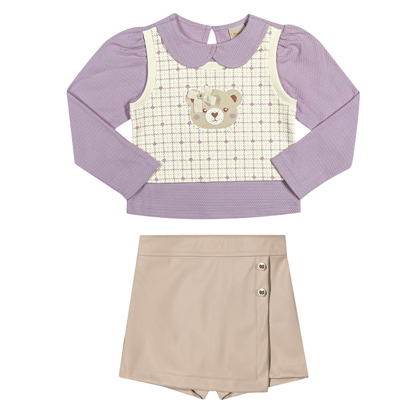 Conjunto Infantil Angerô Blusa Estampa Ursa E Short Saia