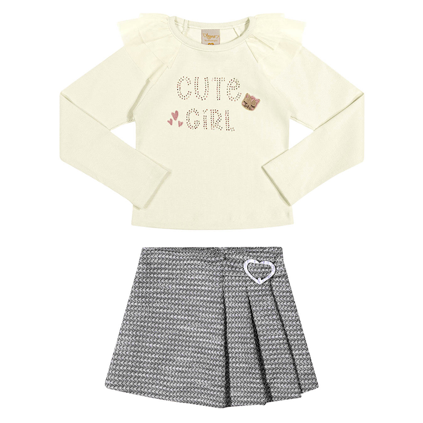 Conjunto Infantil Angerô Blusa Estampa Ursa E Short Saia