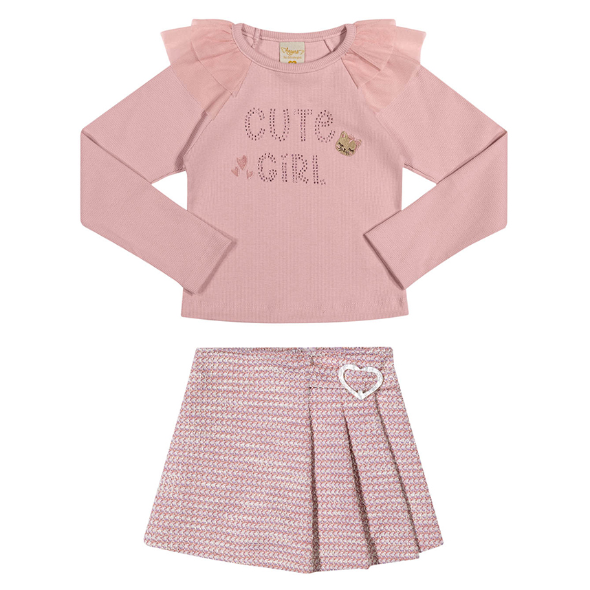 Conjunto Infantil Angerô Blusa Estampa Ursa E Short Saia