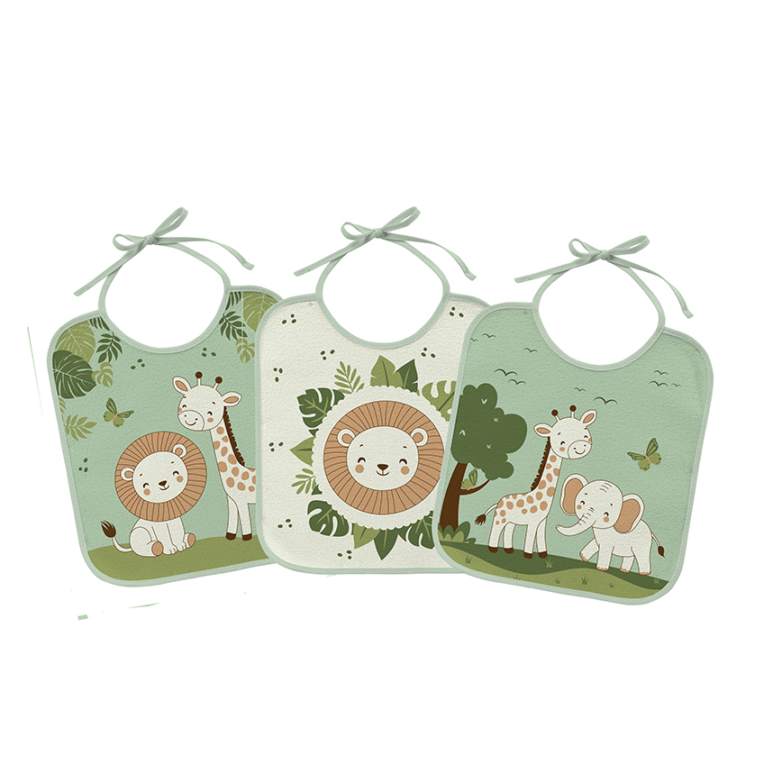 Kit Babador Felpudo Bercinho Estampa Safari Folhas 3 Peças