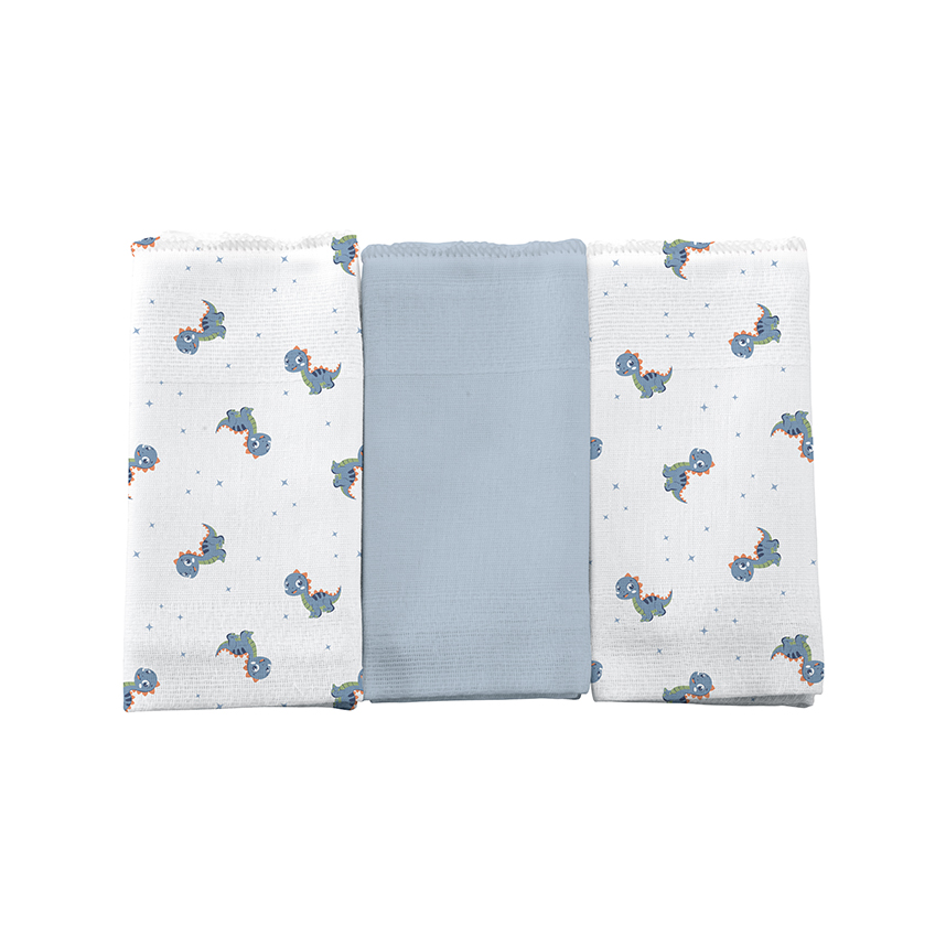 Pano De Boca Bercinho Estampa Dinossauro 3 Peças