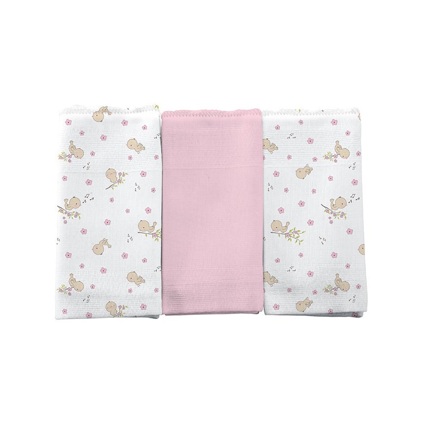 Pano De Boca Bercinho Estampa Passarinha 3 Peças