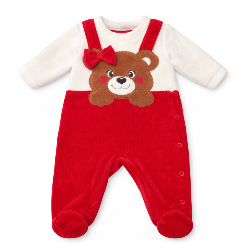 Macacão Longo Bebê Upi Uli Cotelê Fleece Bordado Ursa