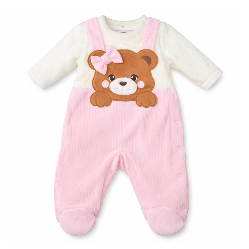 Macacão Longo Bebê Upi Uli Cotelê Fleece Bordado Ursa Laço