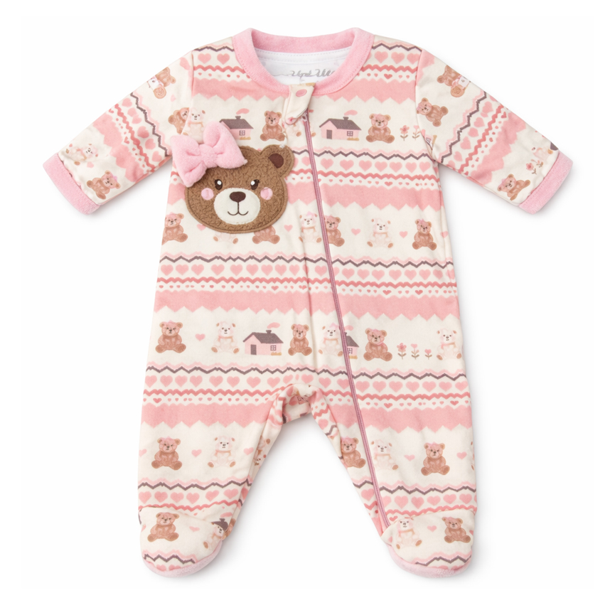 Macacão Longo Bebê Upi Uli Fleece Bordado E Estampa Ursa