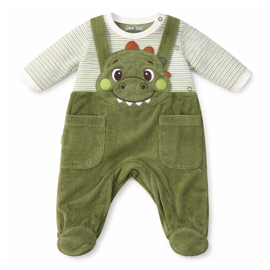 Macacão Longo Bebê Upi Uli Cotelê Fleece Bordado Dinossauro