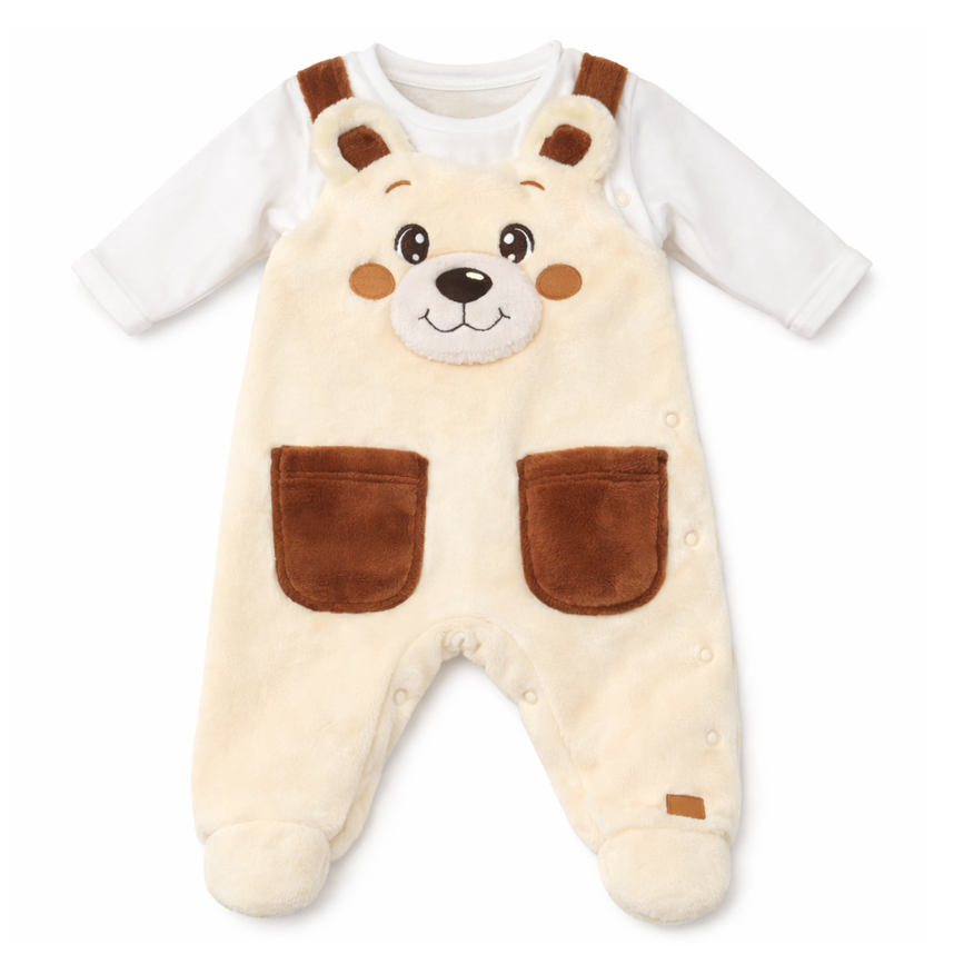 Macacão Longo Bebê Upi Uli Fleece Bordado Ursinho