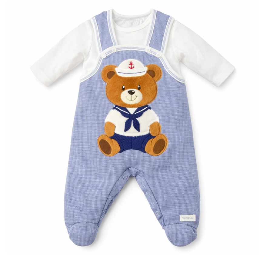 Macacão Longo Upi Uli Jardineira Urso Marinheiro 2 Peças