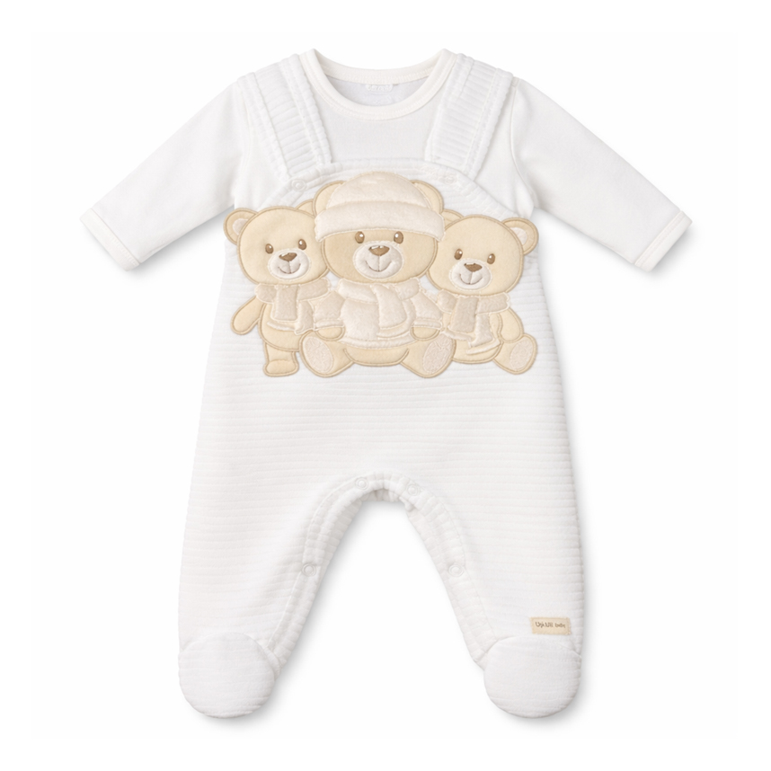 Macacão Longo Bebê Upi Uli Jardineira Bordado Urso 2 Peças