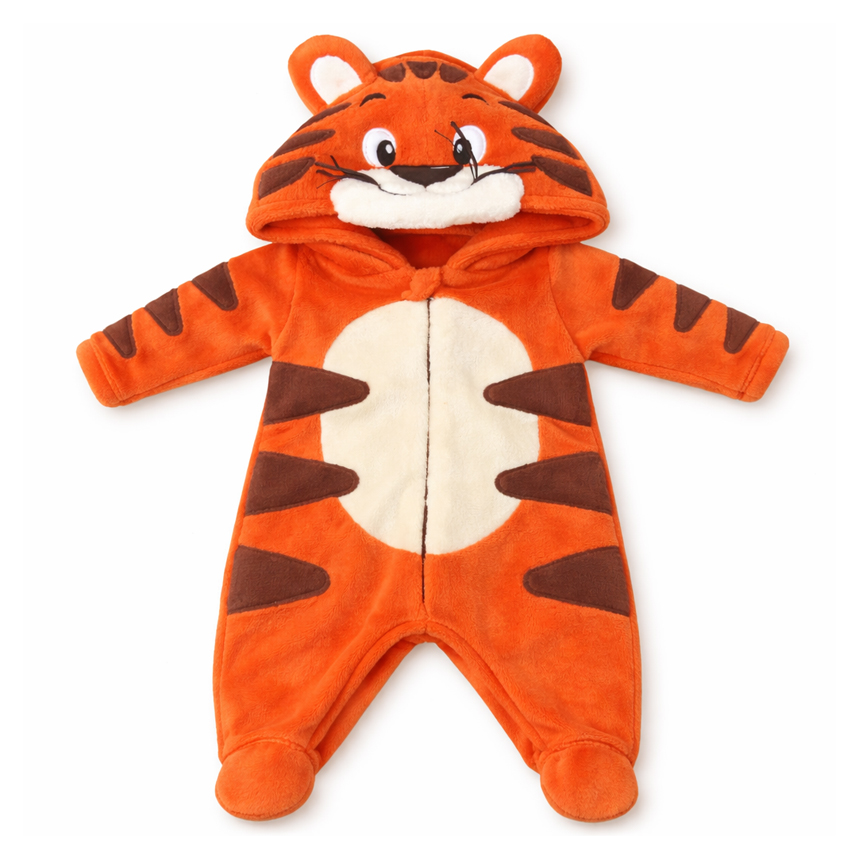 Macacão Longo Upi Uli Fleece Com Capuz Bordado Tigre