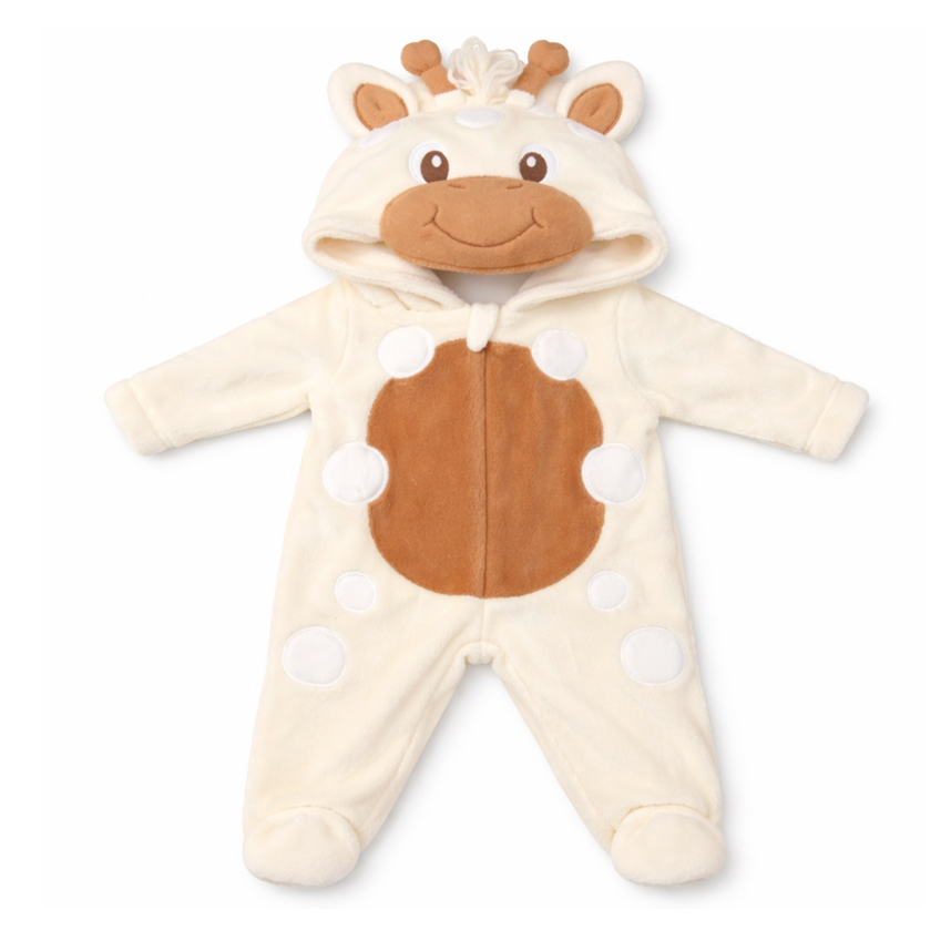 Macacão Longo Bebê Upi Uli Fleece Com Capuz Bordado Girafa