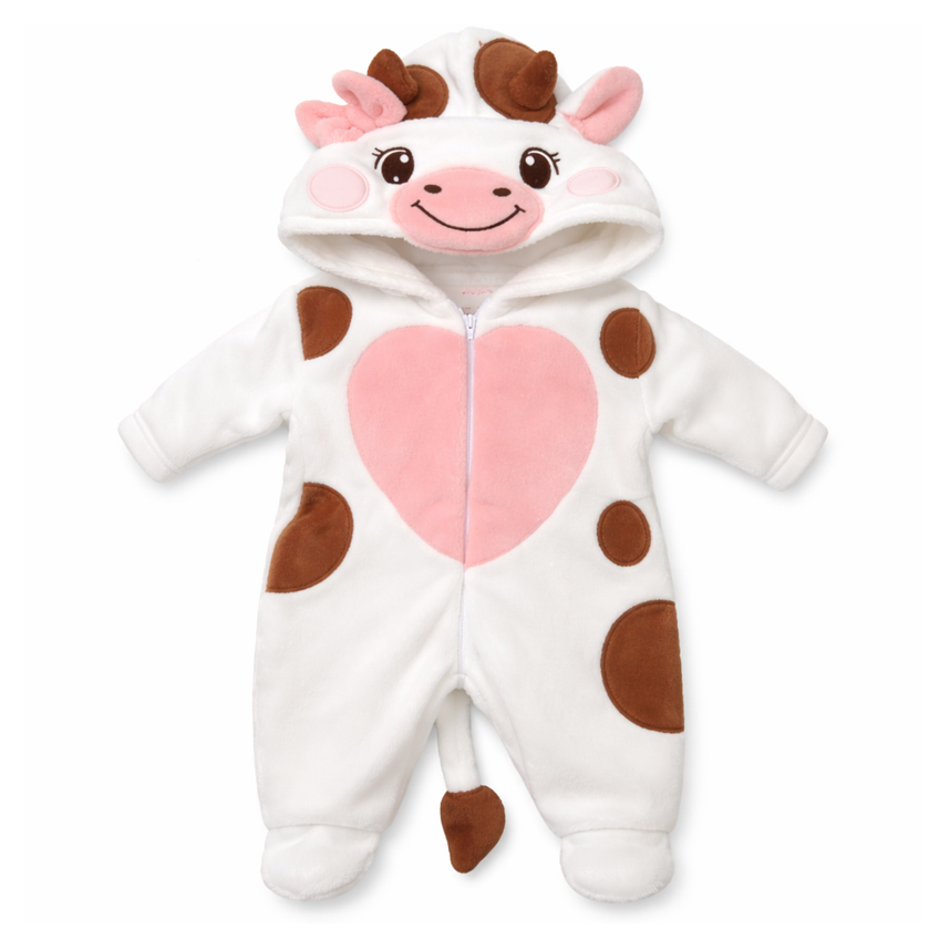 Macacão Longo Bebê Upi Uli Fleece Com Capuz Bordado Vaca