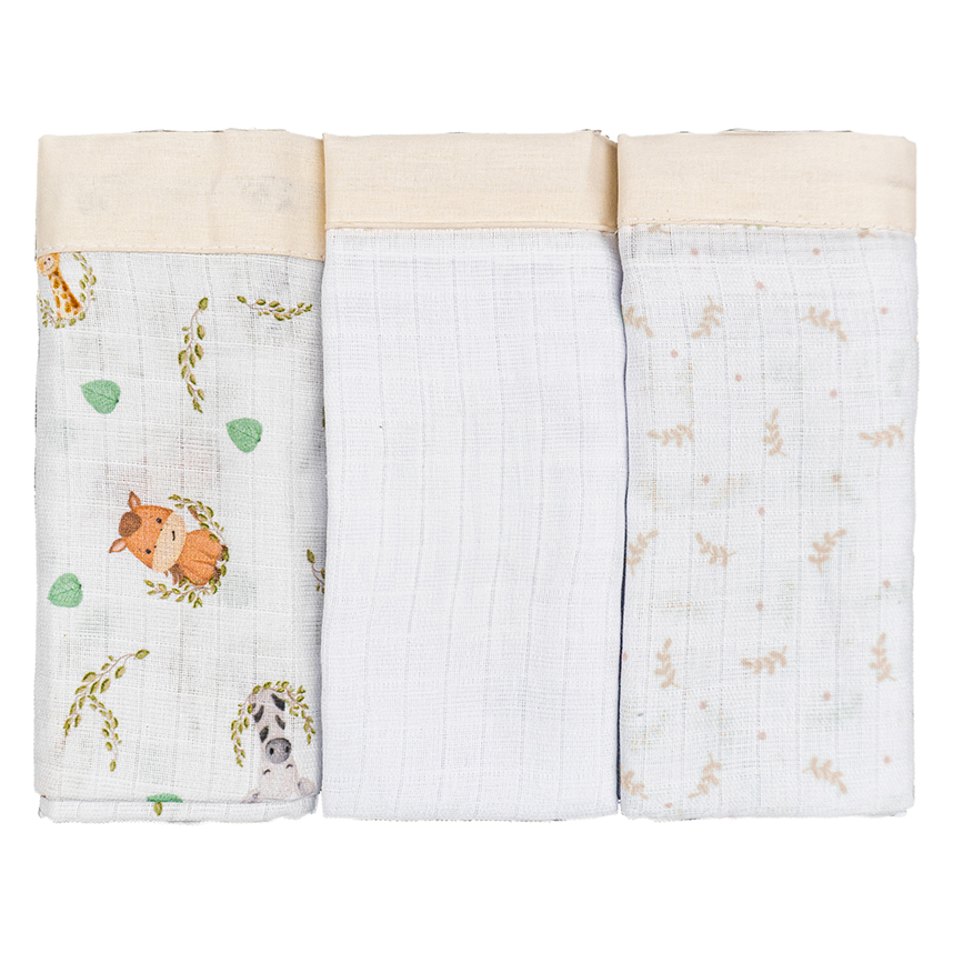 Fralda Bebê Baby Joy Quadriculada Estampa Safari 3 Peças