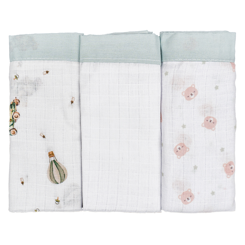 Fralda Bebê Baby Joy Quadriculada Estampa Urso Carro 3 Peças