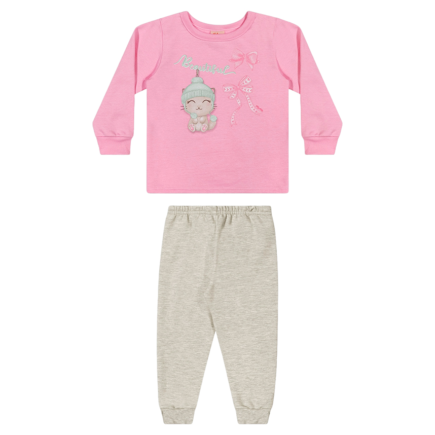 Conjunto Bebê Kely Kety Blusão Estampa Gata E Calça