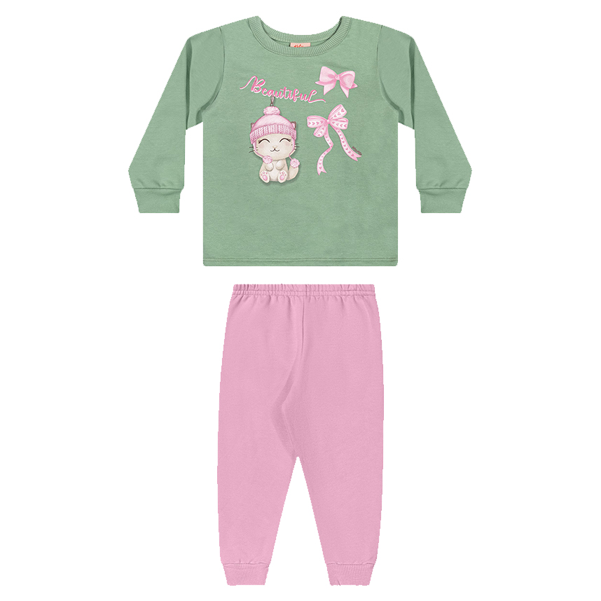 Conjunto Bebê Kely Kety Blusão Estampa Gata E Calça