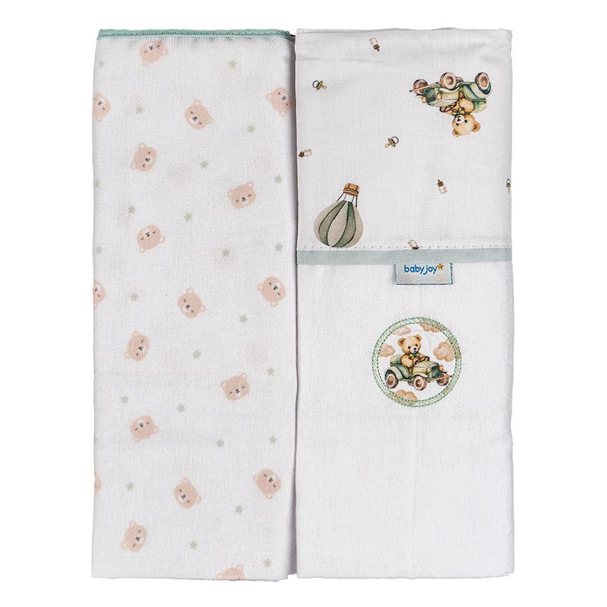 Manta Flanelada Bebê Baby Joy Estampa Urso Carro 2 Peças