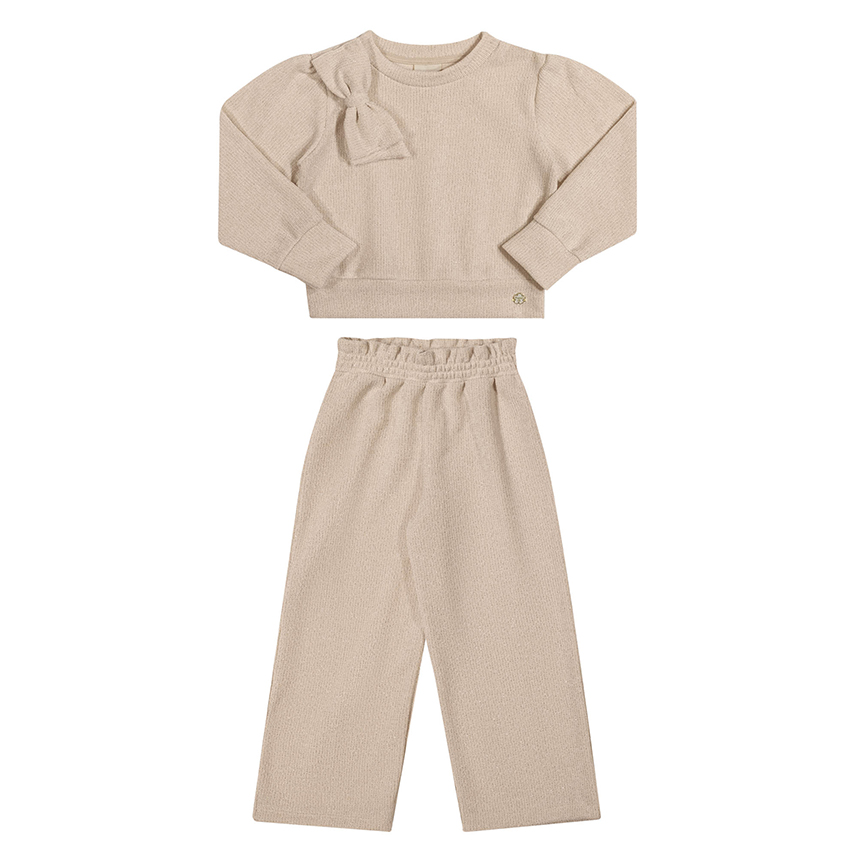 Conjunto Infantil Angerô Blusa Aplique Laço E Calça