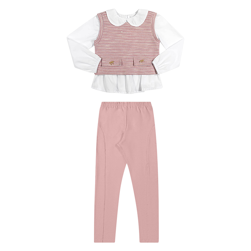 Conjunto Infantil Angerô Blusa Tricoline Colete E Calça