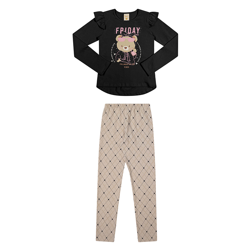 Conjunto Infantil Angerô Blusa Ursa Friday E Calça Legging