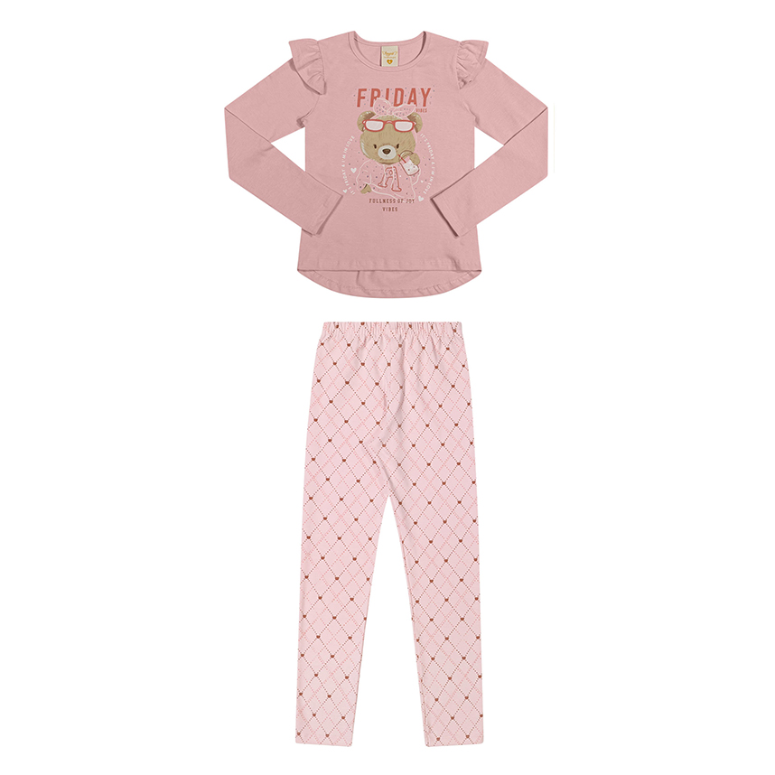 Conjunto Infantil Angerô Blusa Ursa Friday E Calça Legging