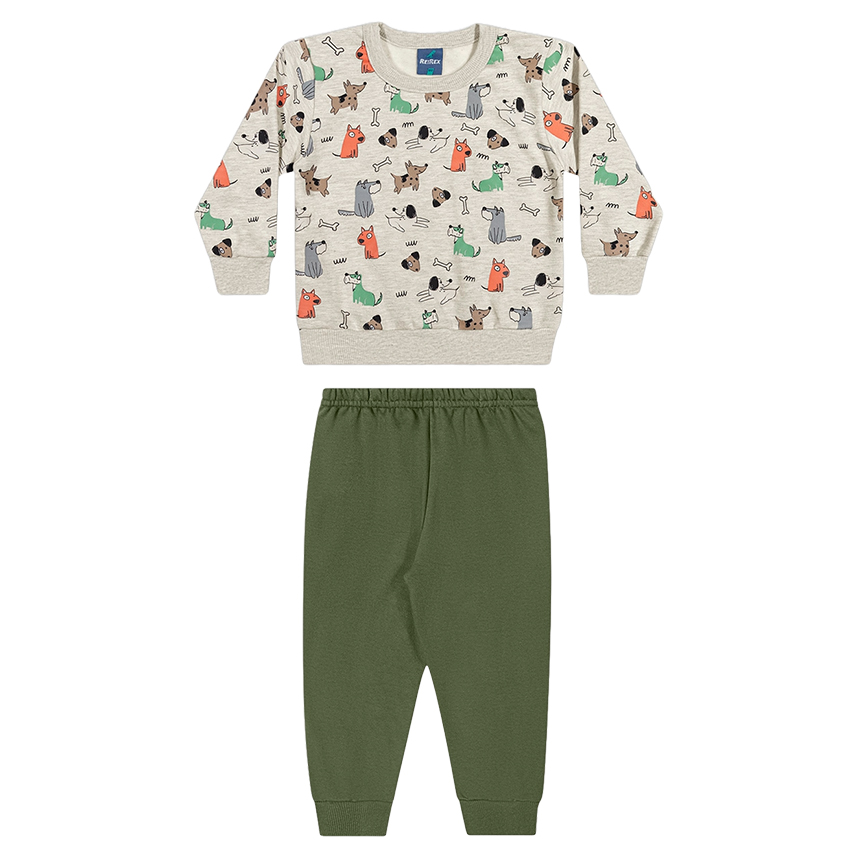 Conjunto Bebê Reirex Blusão Estampa Cachorros E Calça