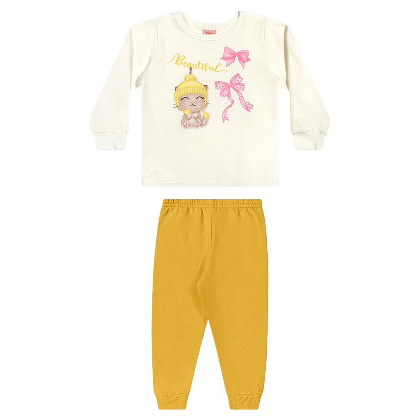 Conjunto Infantil Kely Kety Blusão Estampa Gata E Calça
