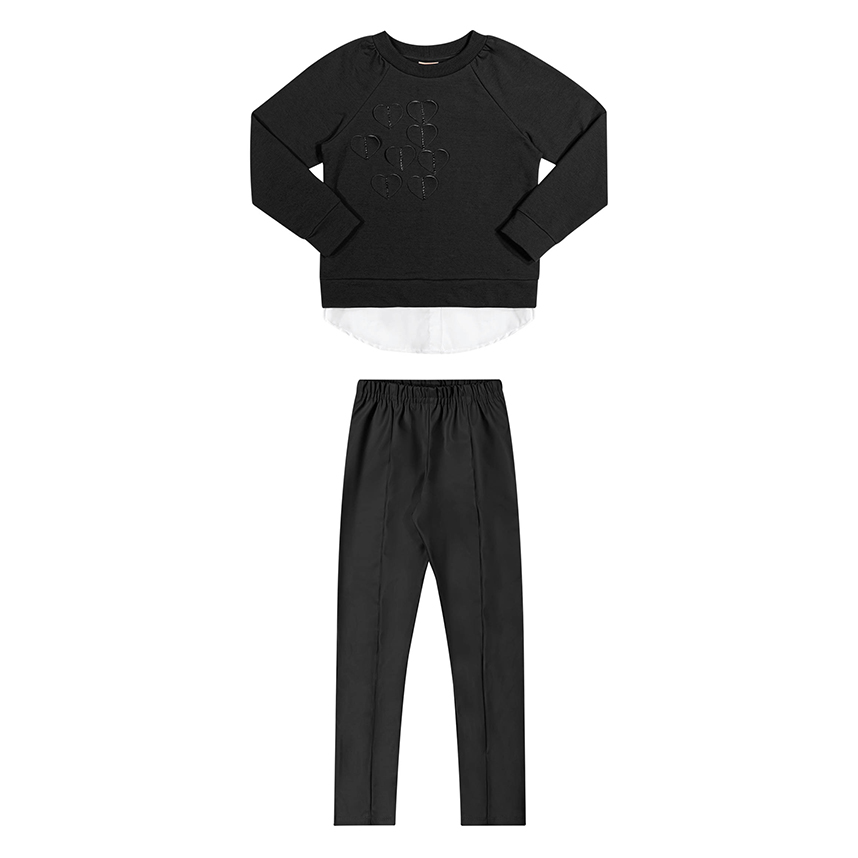 Conjunto Juvenil Angerô Blusa Aplique Bordado E calça Couro