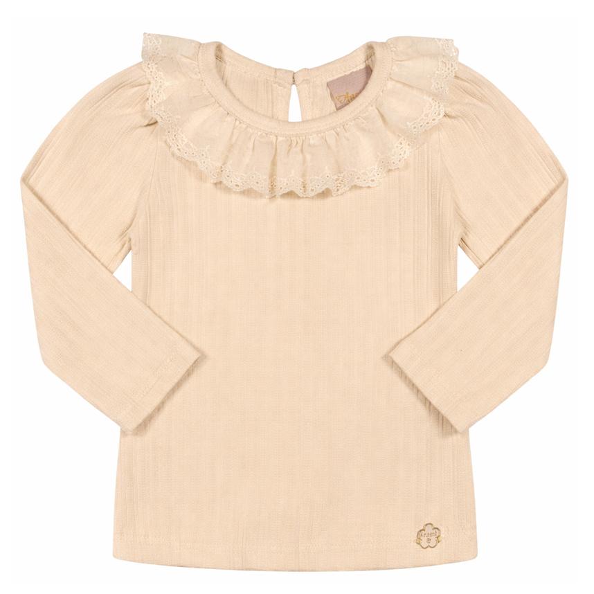 Blusa Infantil Angerô Manga Longa Gola Com Babado Renda