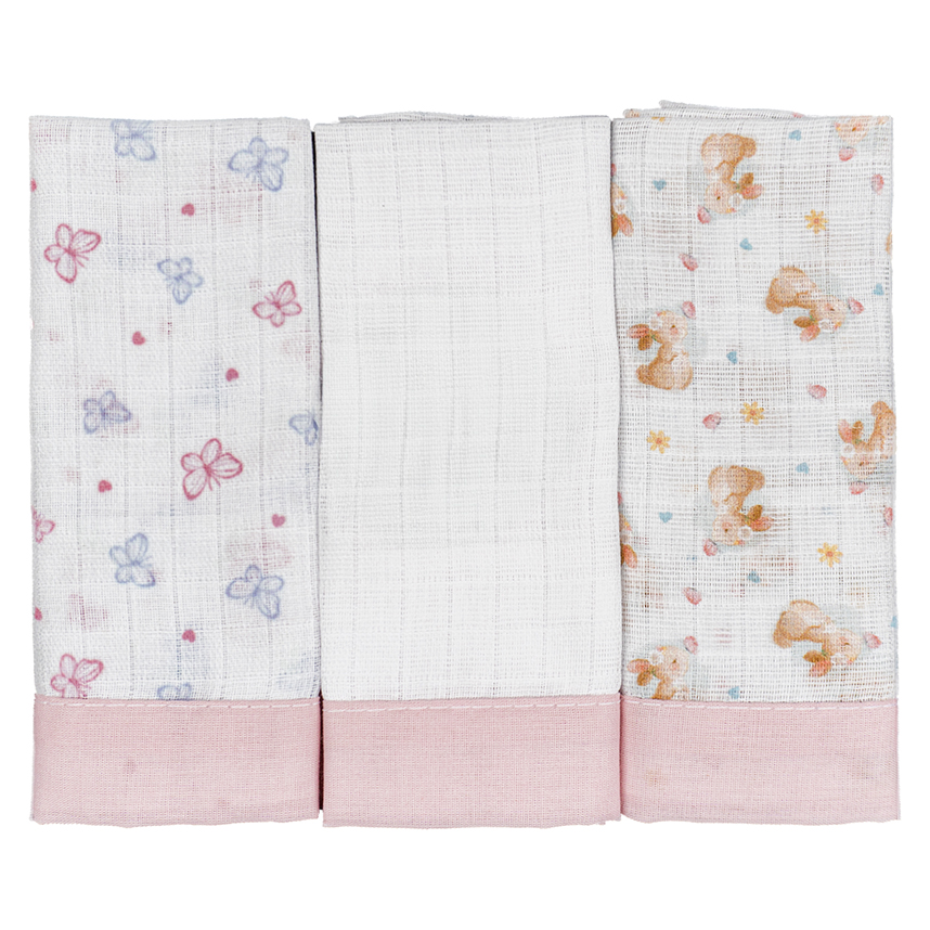 Pano De Boca Baby Joy Quadriculado Estampa Coelha 3 Peças