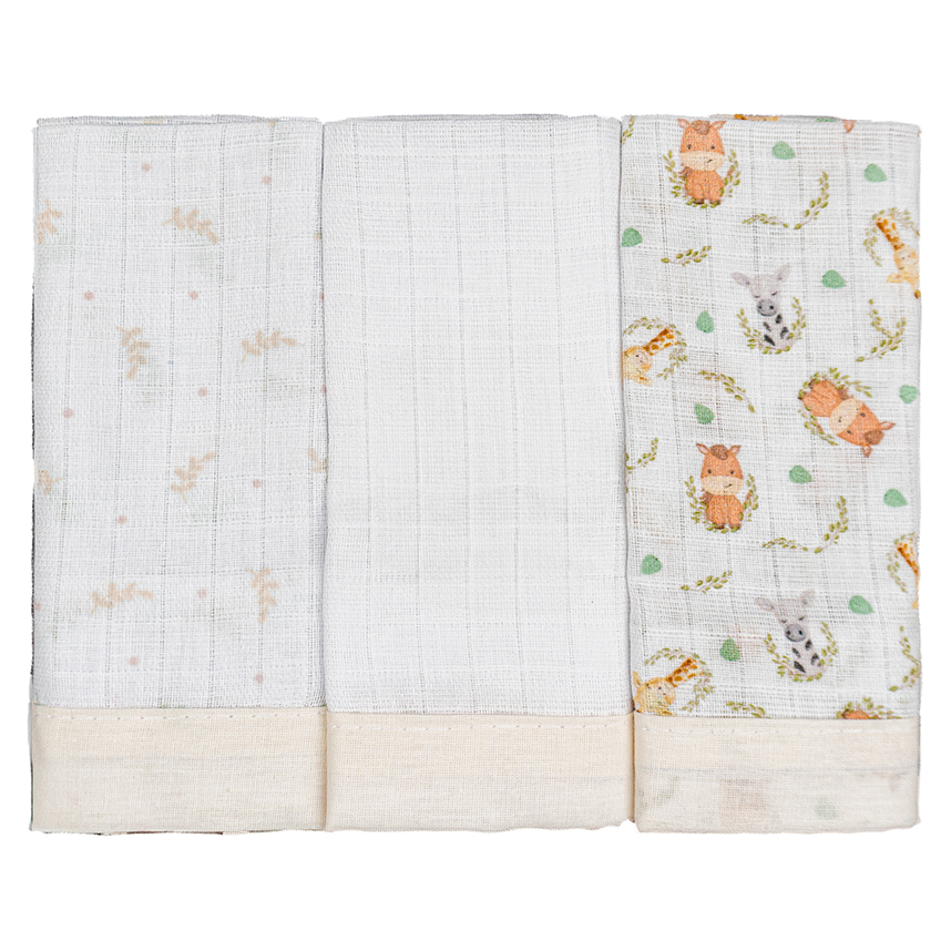 Pano De Boca Baby Joy Quadriculado Estampa Safari 3 Peças