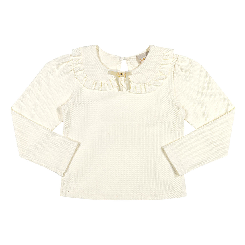 Blusa Infantil Angerô Manga Longa Gola Babado Aplique Laço