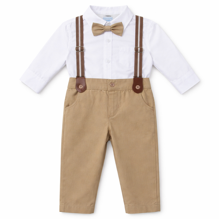 Conjunto Bebê Din Don Camisa ,Suspensório E Calça 3 Peças