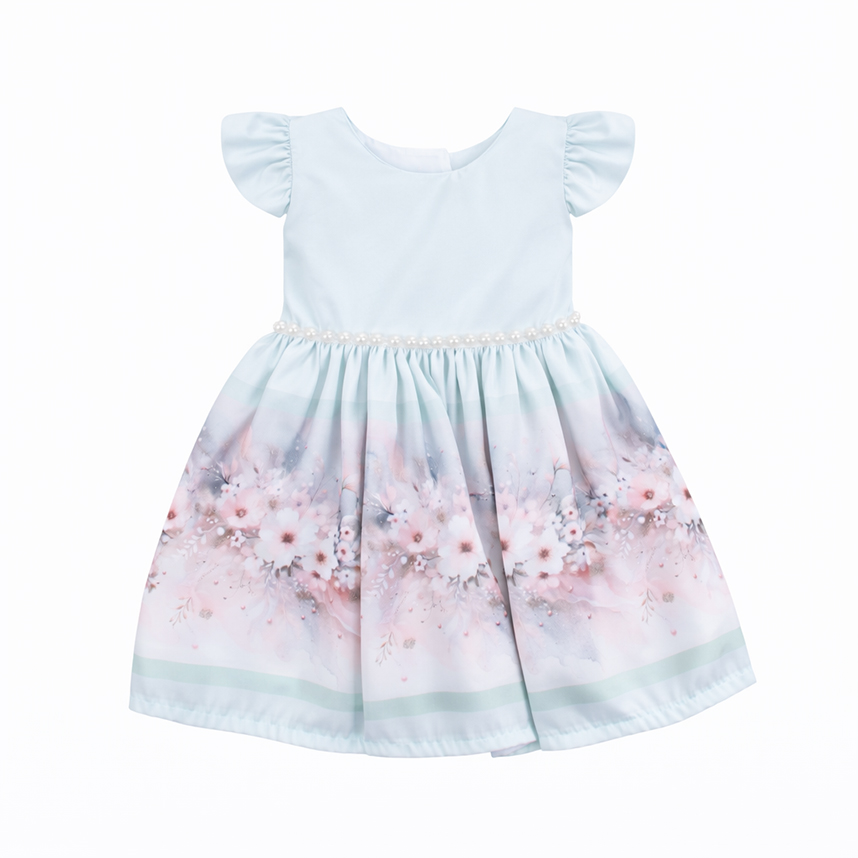 Vestido Infantil Planeta Rosa Estampa Floral na Barra