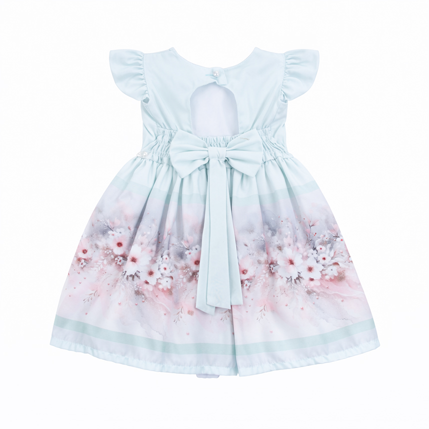 Vestido Infantil Planeta Rosa Estampa Floral na Barra